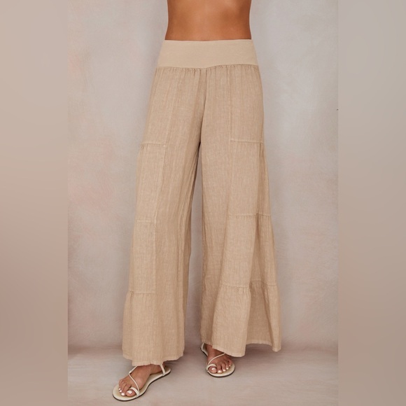 (2-36/255005-SOL-ERBE) LINEN TIERED PALAZZO PANT - Picture 5 of 5